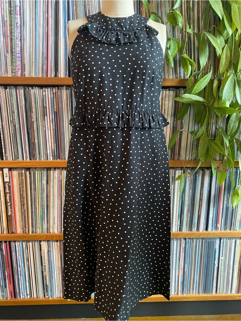 EUC ORLA KIELY - Black Polka Dot Ruffle Midi Dress - Size 4US